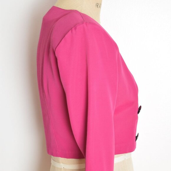 vintage 80s jacket fucshia pink crop top strong shoulder cropped blazer S - Picture 5 of 8